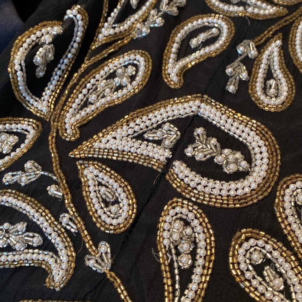 Carolyne Barton Nights Sequin Pearl Beaded Black Silk Lined Blouse size medium - Picture 8 of 13